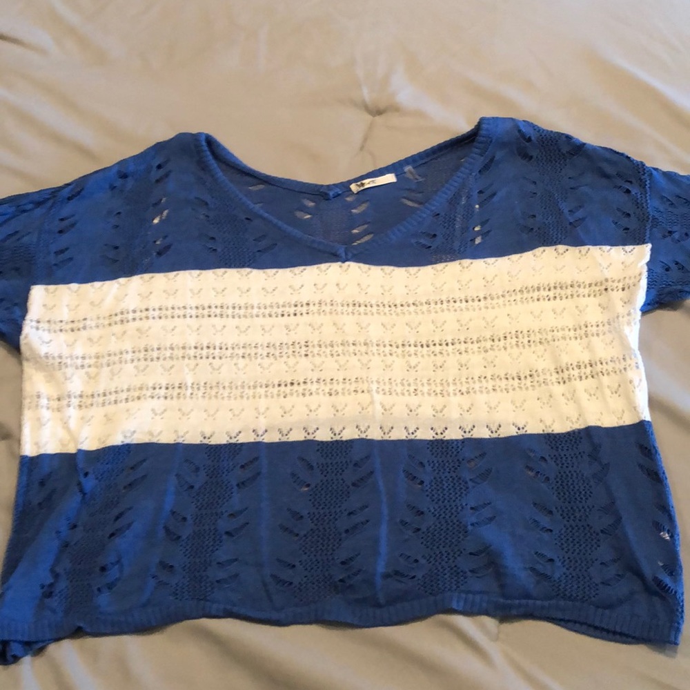 NWOT CUTE CROP TOP, large, blue/white